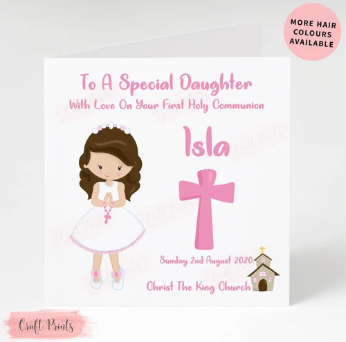Handmade Personalised First Holy Communion Card Daughter Granddaughter Niece etc