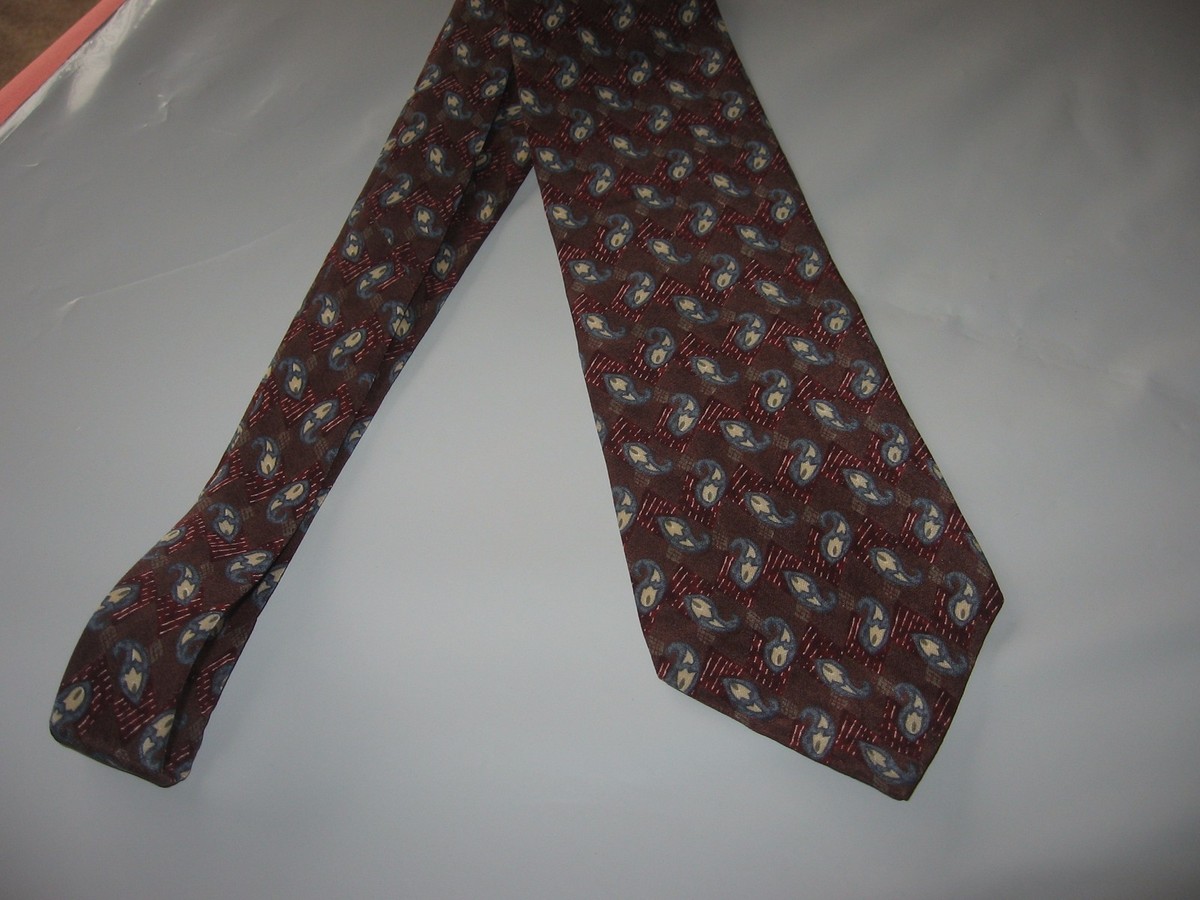 TIE NECKTIE 57 x 4 Burgundy Brown Blue Silk HENRY GRETHEL (12684
