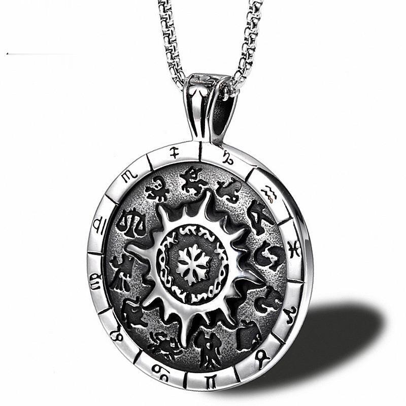 Vintage Zodiac Sign Necklace for Men in Stainless Steel Silver