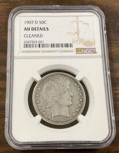 1907-D Barber Half Dollar - NGC AU Details - Cleaned