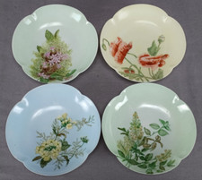 Set of 4 T V Limoges Hand Painted Floral 6 Inch Dessert Bowls Circa 1890s
