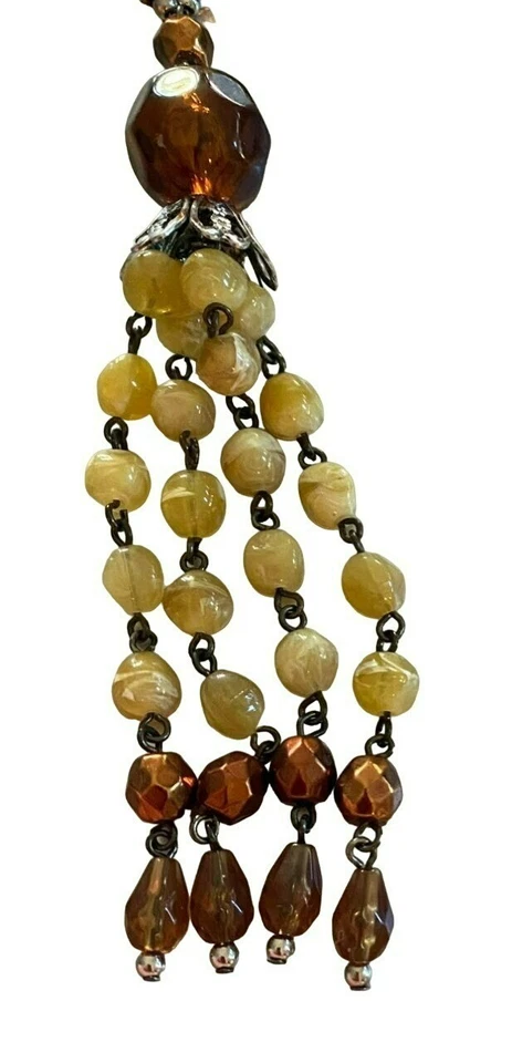 Vintage firmado Avon N.R. Collar y clip en la oreja Nina Ricci amarillo y marrón con cuentas Foto 3 de 4