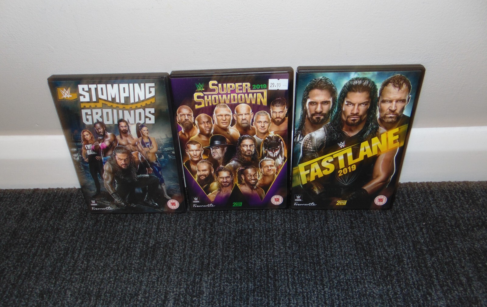 WWE: Super Showdown (2020), Fastline (2019), Stomping Grounds (2019) DVD's