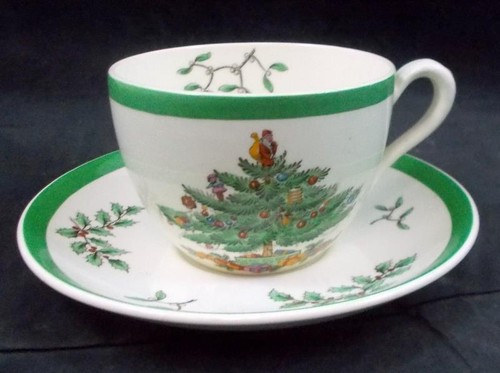 Grupo de 2 juegos de tazas y platillos Spode árbol de Navidad vintage S2133 - Imagen 2 de 5