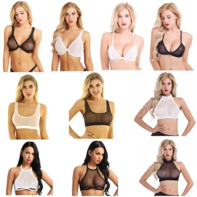 Damen Dessous BH Top Sheer Mesh Transparent Bralette Bustier Crop Tank Top Weste