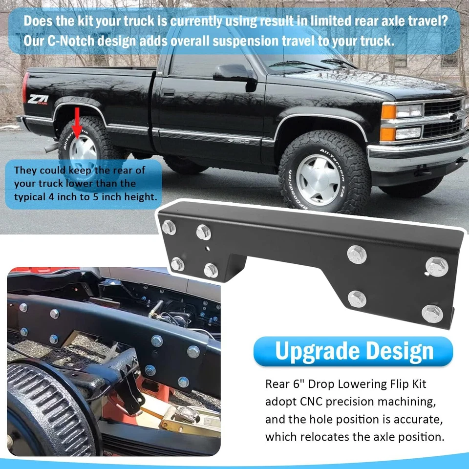 C-Notch Rear Support & Drop Flip for 1988-1998 Chevy Silverado C1500 GMC Sierra - Image 4 of 4