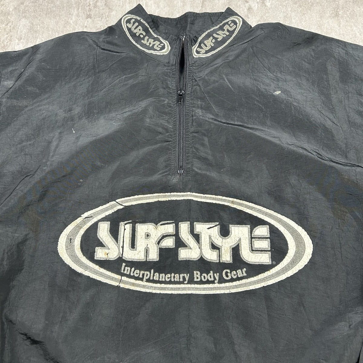 Vintage 90s Surf Style Logo Black Windbreaker Jacket Zip USA Men's