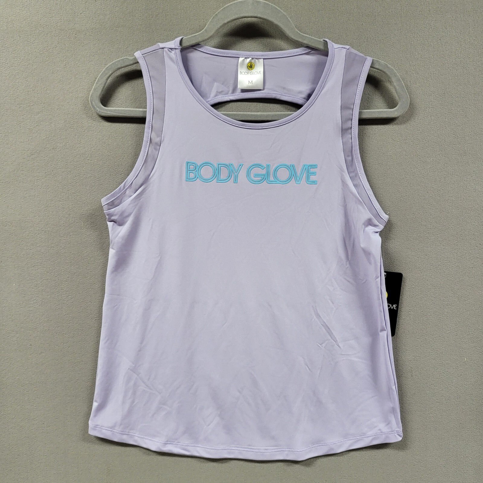 Body Glove Sport Active Top Sleeveless Medium Orchid Spell Out Logo Cut Out Back