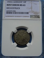 DR 1905 A 10 Pfennig Fehlprägung Broadstruck NGC MS63! Seltenheit Hohes Grading!