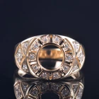 Antique Round 8mm Natural Diamond Semi Mount Ring Setting Solid 14K Yellow Gold
