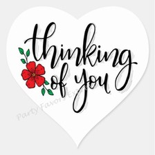 THINKING OF YOU ENVELOPE SEALS LABELS STICKERS PARTY FAVORS - Heart Shaped