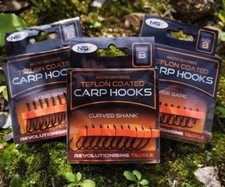 10 NGT CARP HOOKS TEFLON COATED MICRO BARBED HOOKS WIDE GAPE LONG CURVED SHANK