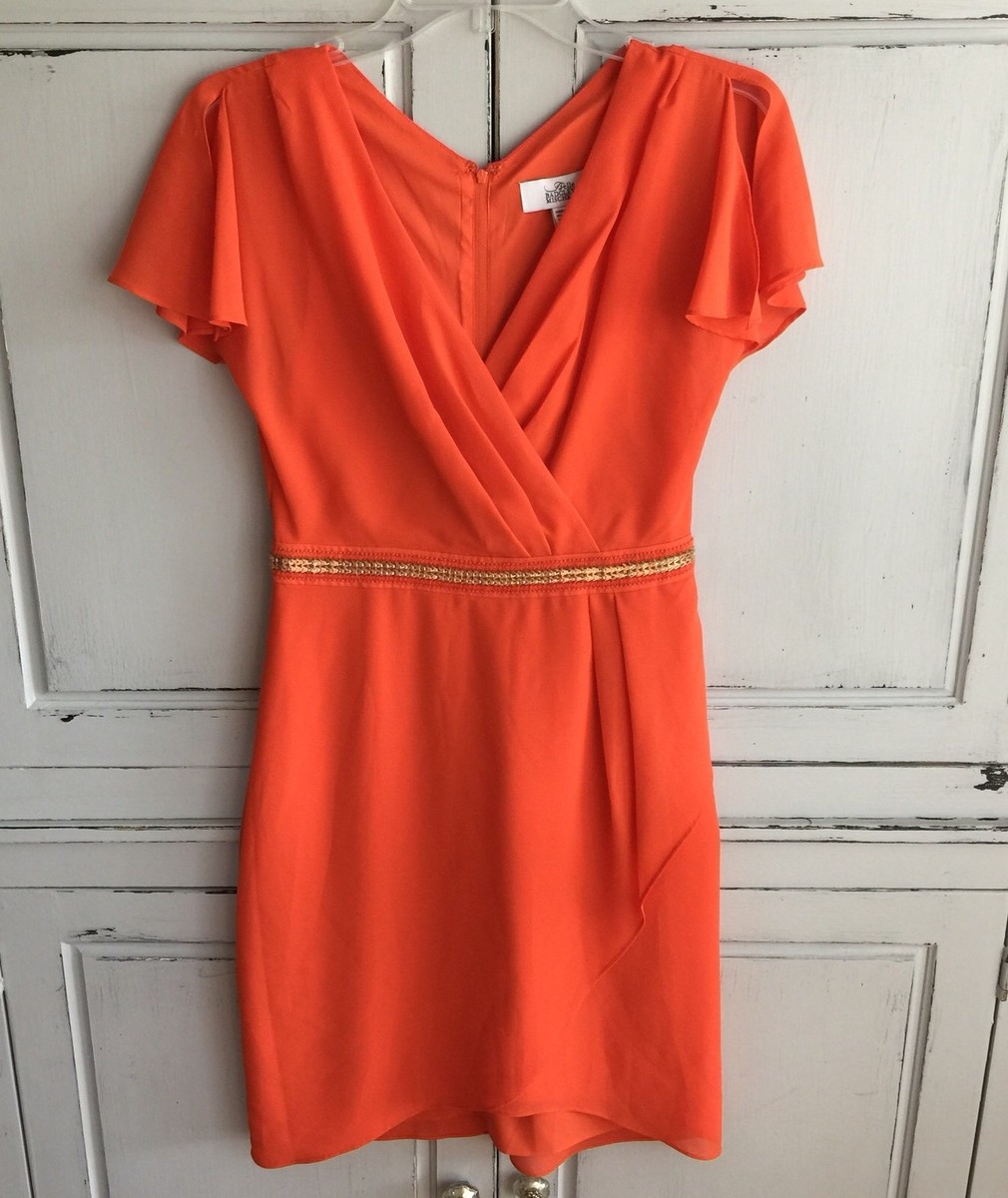 badgley mischka orange dress Belle by Badgley Mischka Oversized 3D Floral Rosalee Mini Dress, Womens, 2, Tangerine