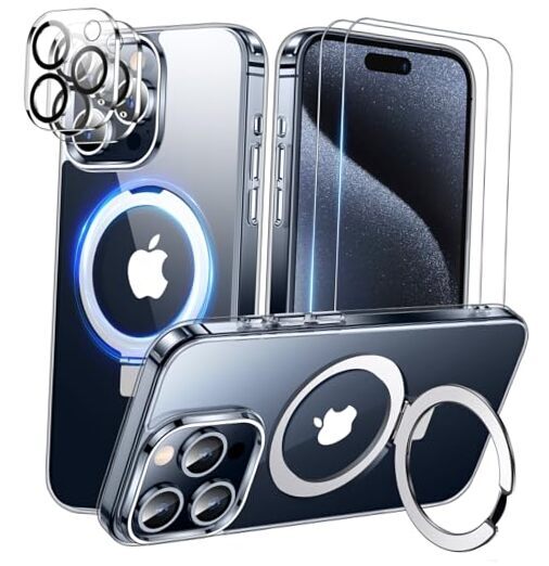 for iPhone 15 Pro Max Case Clear, with Magnetic Invisible Stand [Tempered