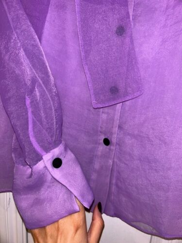ZARA Semi Sheer Lilac Organza Blouse Top Shirt Pussy Bow Button Detail S Small - Picture 5 of 20