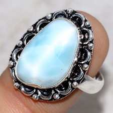 Larimar 925 Silver Plated Ring US 8 Stylish Gift JW