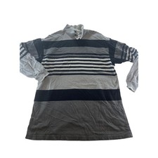 L.L. Bean Vintage Womens Gray Striped Mock Neck Button Pullover Shirt Large USA