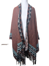 Southwestern Printed Poncho Cape Wrap Shawl Womens Fringe Western Festival