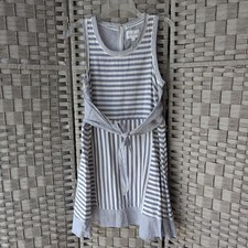 Cotton Mini Fit & Flare Dress Blue White Striped Sleeveless Tie Front Lg Preppy