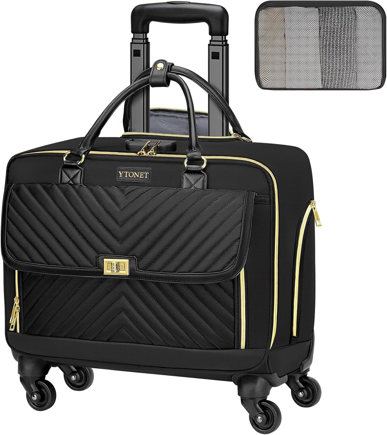 Rolling Laptop Bag, Rolling Briefcase for Women with 4 Spinner Wheels, 17.3 Inch