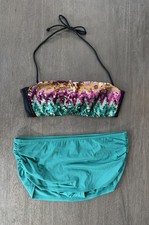 Victoria  s Secret Swimsuit Bikini Set Multicolor Sequin Bandeau Skirted L/M