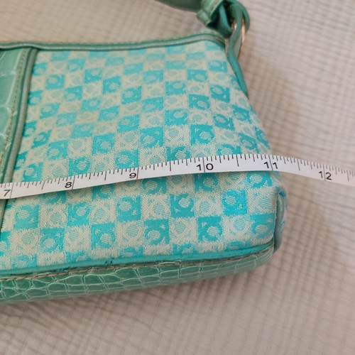 Vintage Y2K Liz Claiborne Jacquard Mini Bag Baguette Purse Tiffany Turquoise LC - Picture 13 of 16