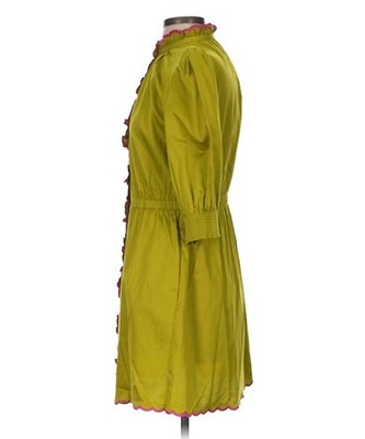 Alden Adair Green Button Dress with Pink Ruffle Trim XS NWT | eBay