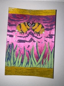 ACEO 2.6in x 3.5in, Watercolor and acrylic marker - “buzz dance"-miniart