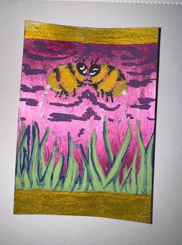 ACEO 2.6in x 3.5in, Watercolor and acrylic marker - “buzz dance"-miniart