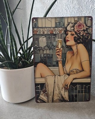 Retro Badezimmer, Metall Wandschild 8x12'' - Vintage, Deko für Haus, Garten, Geschäft