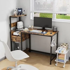 Computer Desk with Power Outlet & Storage Shelves, Study Writing Table with USB