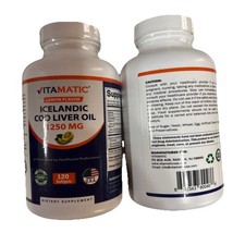 2 Pack Icelandic Cod Liver Oil Capsules 1250Mg 120 Softgels Lemon Flavor 