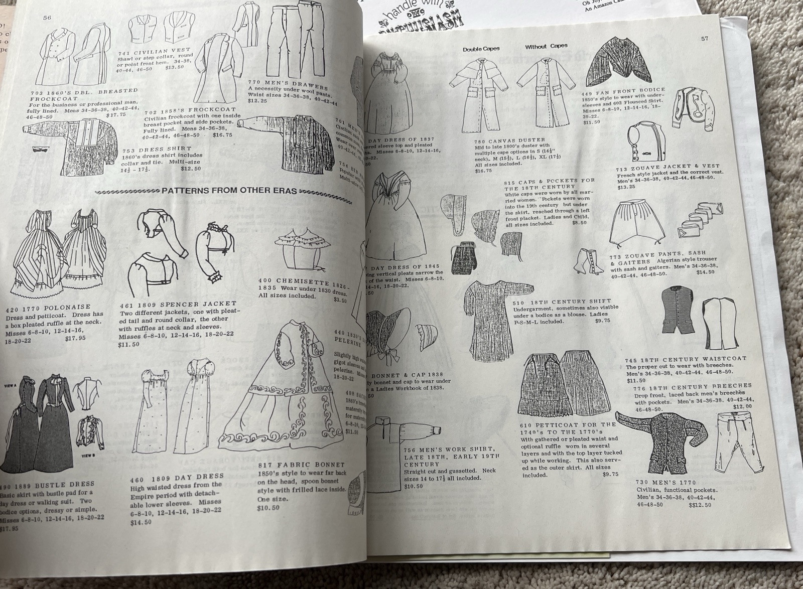 Vintage clothing, 1900’s Patterns from the Past 1994 sewing Catalog Drygoods NOS