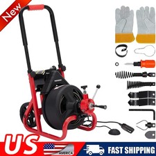 Drain Cleaner Machine Electric Drain Auger 75FT x 1/2 Inch Auto Feed Cutters New