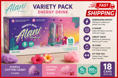 Alani Nu Energy Drink, Cotton Candy Variety Pack, 12 fl oz, 18-count