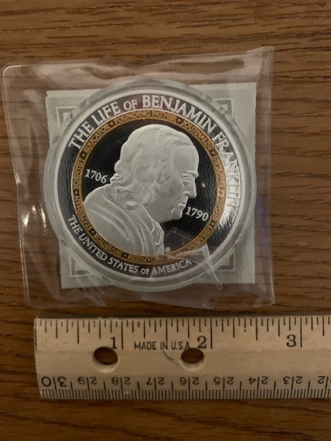 2015 Life of Benjamin Franklin-Inventor-Silver Plated Proof  w/COA-Free Shipping