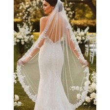 Bride Wedding Veil 118" Width Long Lace Tulle Hair Accessory - Elegant Bridal