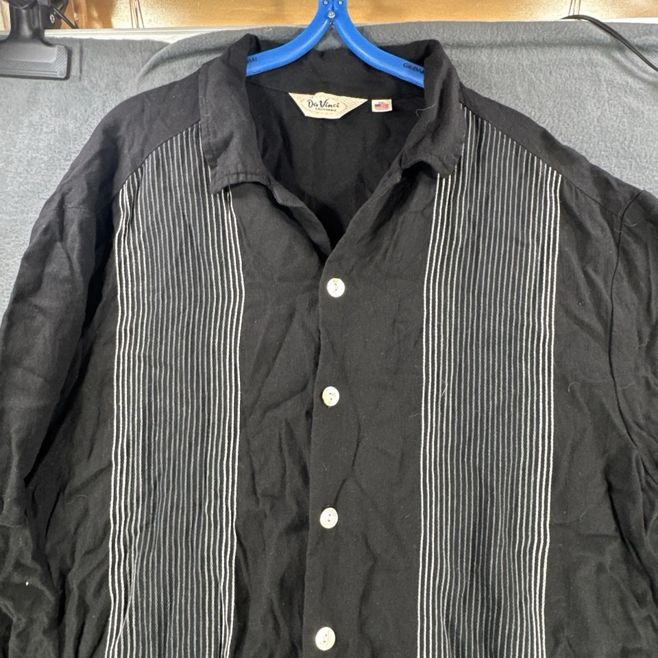 Vintage DaVinci California Short Mens 2XL XXL Black Button Up Retro Bowling - Image 2 of 4