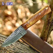Custom Handmade Ladder Damascus Steel Hunting Knife Outdoor Skinner Fix Blade