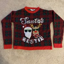 No Boundaries Size S 3-5 Santa's Bestie Ugly Sweater Chest 38  Sequins