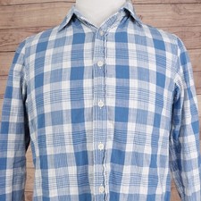 Michael Kors Shirt Mens Medium Blue Plaid Long Sleeve Button Up Classic Fit