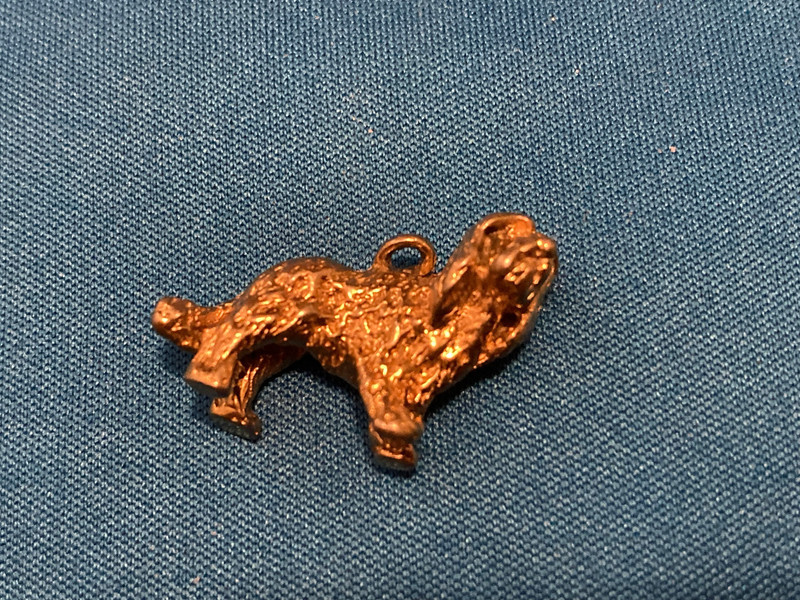 VINTAGE DOG CHARM BEARDED COLLIE GOLD PLATE
