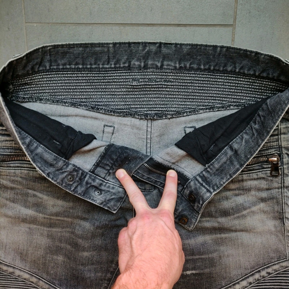 Balmain SS15 Grey Denim Moto Biker Skinny Jeans Mens 32 Japan