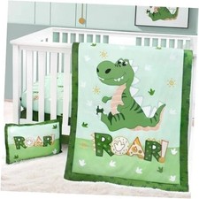 Crib Bedding Set for Boys,4 Piece Dinosaur Baby Bedding Green Dinosaur