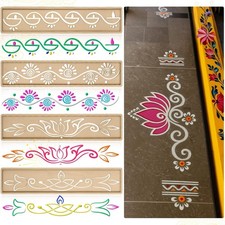 Stencil Rangoli in Legno Set 4 Pezzi Modelli Decorativi Mandala e Fiori