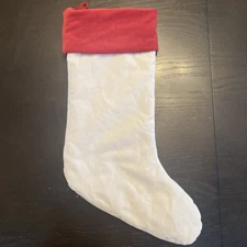 Pottery Barn Classic Velvet Ivory Red 22" Blank NO MONO Christmas Stocking NWOT
