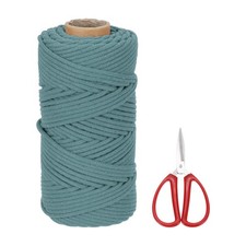 Braided Macrame Cord, 4mm x 109 Yards Natural Cotton Rope with Scissors Azure 