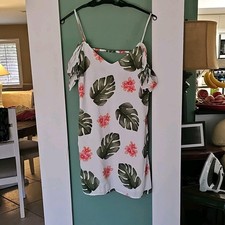 Forever 21 White Tropical Floral Slip Mini Dress VNeck Spaghetti Straps M (0031)