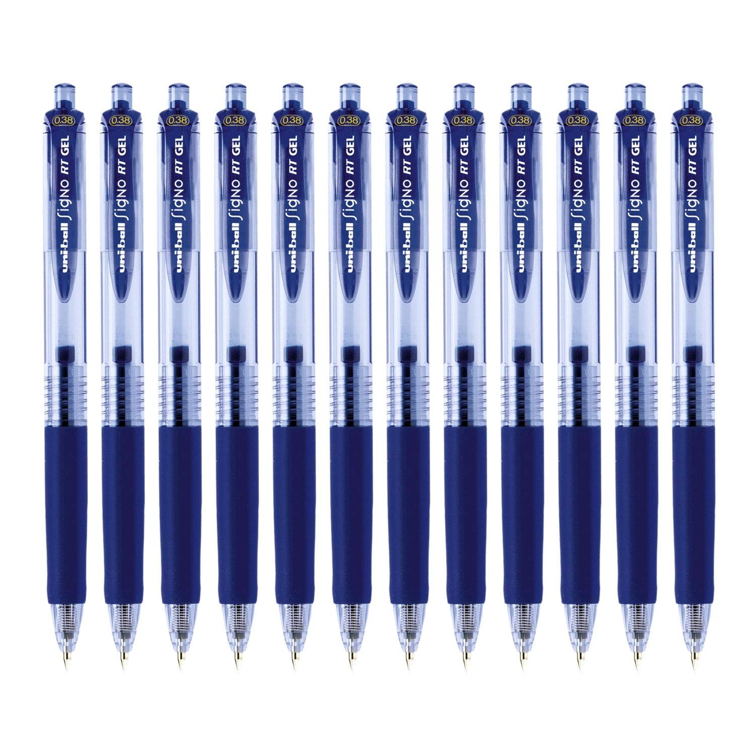 Uni Ball RT Blue Gel Pens 0.38mm Ultra Micro Point Pack of 12 Premium Ink