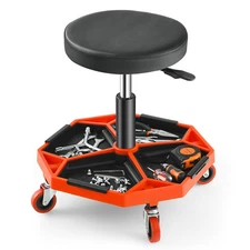 Pneumatic Rolling Mechanic Stool w/ 360°Rotatable Seat & 4 Removable Chassis